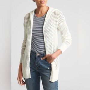 Gap White Open-Knit Crochet Coastal Hooded Cardigan